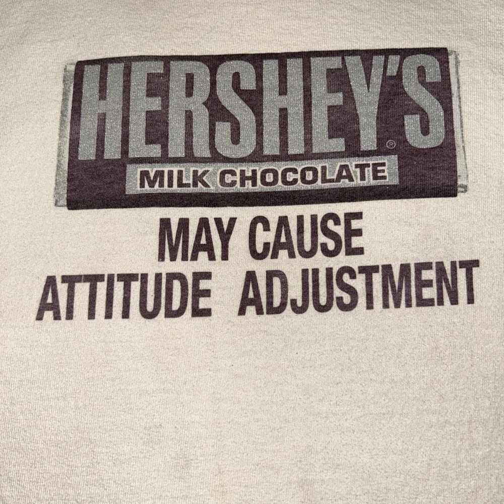 VINTAGE  Hersheys Shirt Mens Large White Brown May Cause Attitude‎ Adjustment - Picture 2 of 4